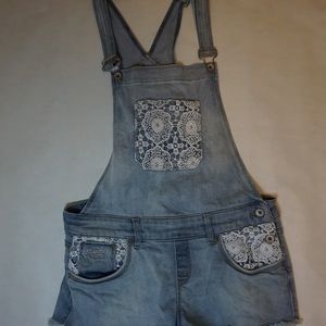 Denim Overall Shorts with Detailing